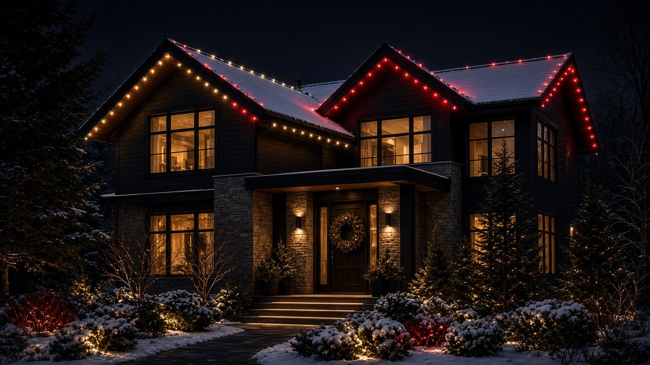 Crimson and warm white holiday lighting