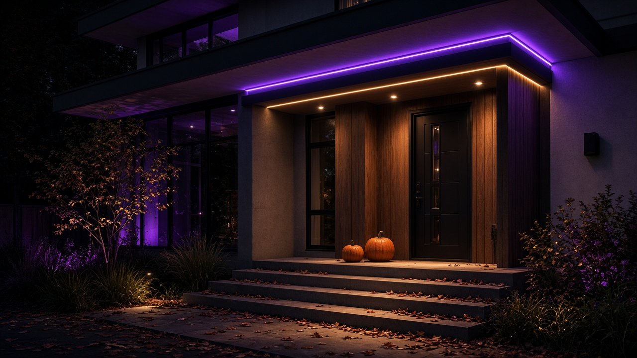 Violet and amber Halloween lighting