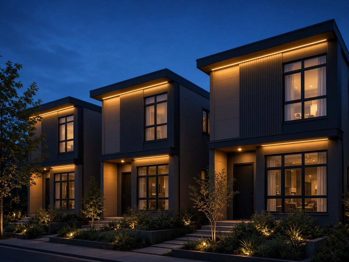 Townhomes with matching soffit light